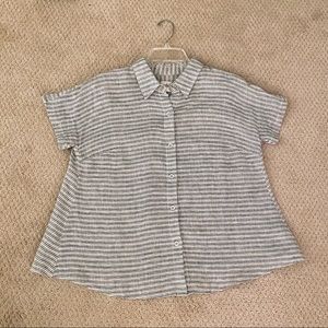 Linen Blue striped Flowy button up top